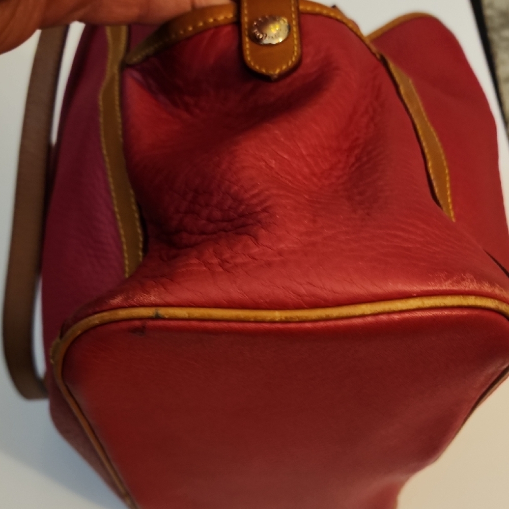 Dooney & Bourke Kristin Pebbled Leather Red Tote Bag with Tan Accents - Picture 15 of 16